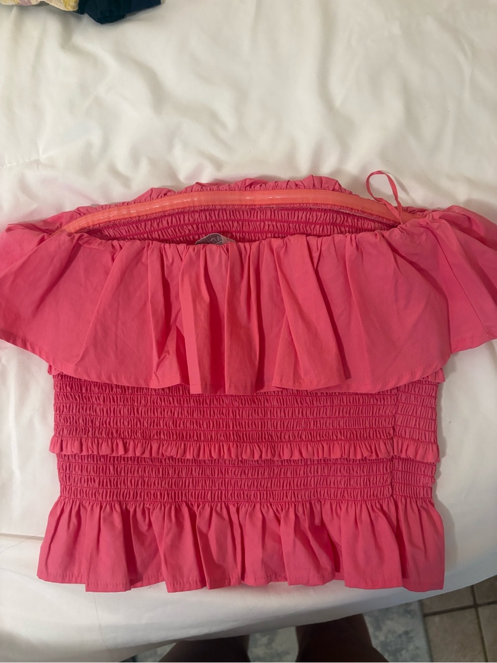 Strapless Ruffle Smocked Crop Top - Pink - Picture 3 of 4